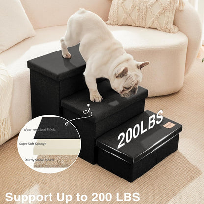 Love's cabin Dog Stairs with Storage 13" H, Foldable Pet Stairs for Small Medium or Large Dogs, Cat Puppy Steps Ramp with Zip up to 150 lbs, Solid Grey, 2 Steps
