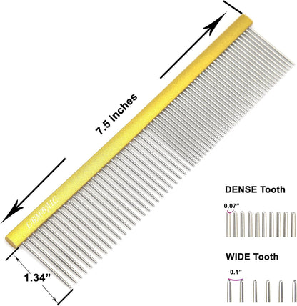 Metal Dog Grooming Comb for Shedding Tangles,Knots,Mats.Dog Combs With Long Wide Tooth for Long Thick Curly Hair Metal Pet Comb for Poodles and Goldendoodles Dematting.7.5INCHES.(Blue)