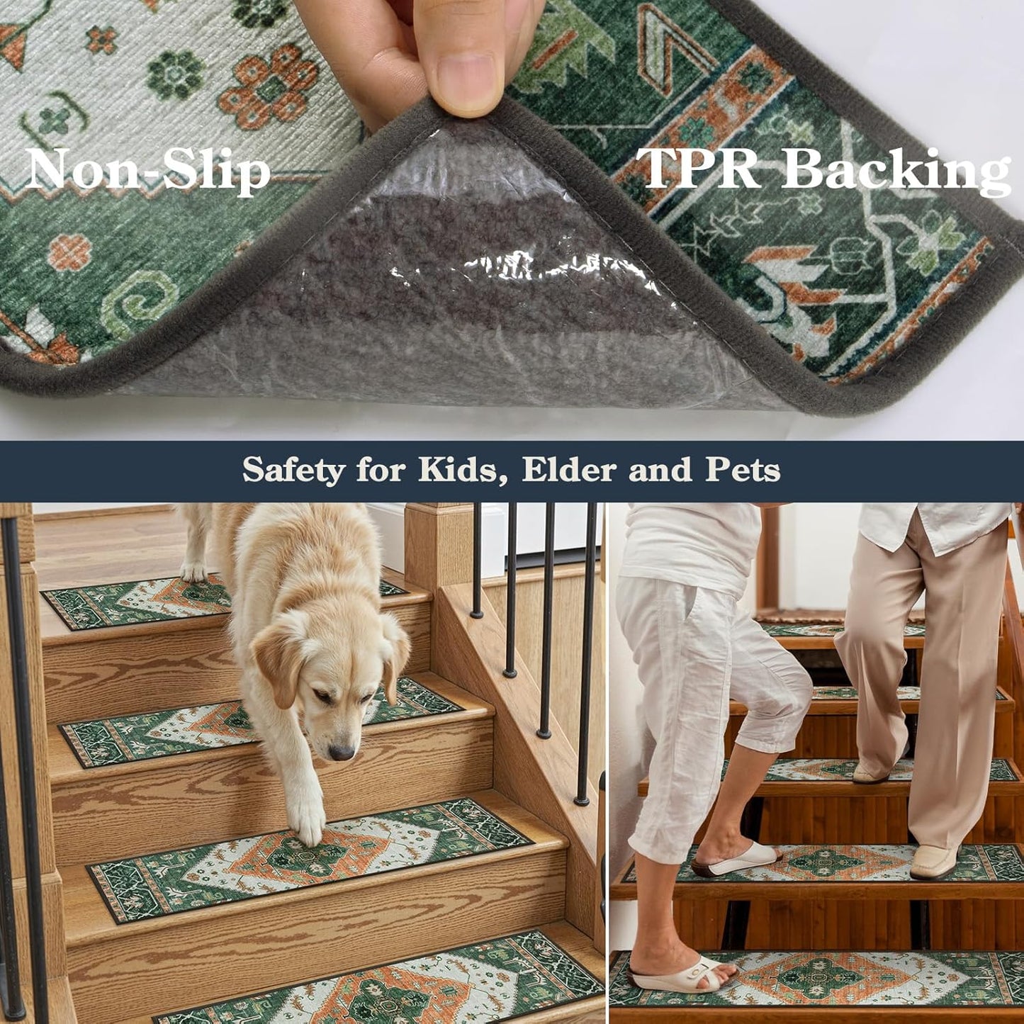 Lahome Stair Treads Non Slip 15 Pack 8" X 30" Stair Treads for Wooden Steps, Washable Self Adhesive Stair Runners Stain Resistant Stair Carpet, Edging Staircase for Kids Elders and Dogs Dorie, Taupe
