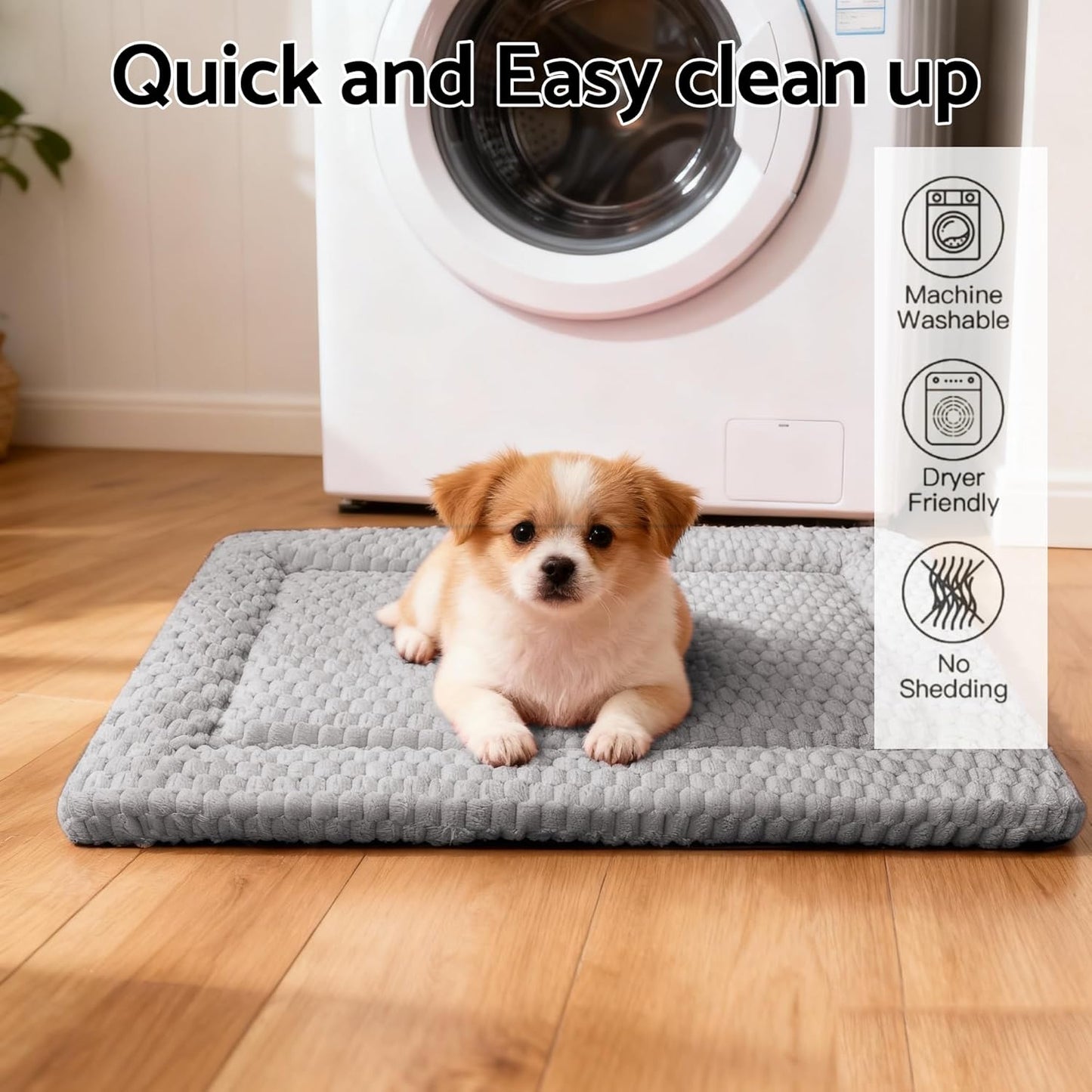 Dog Bed Mat, Reversible Crate Pad & Cute Dog Bed - Machine Washable Kennel Mat with Ultra Soft for Small Dogs (Cool/Warm), 24" x 18", Grey&Star