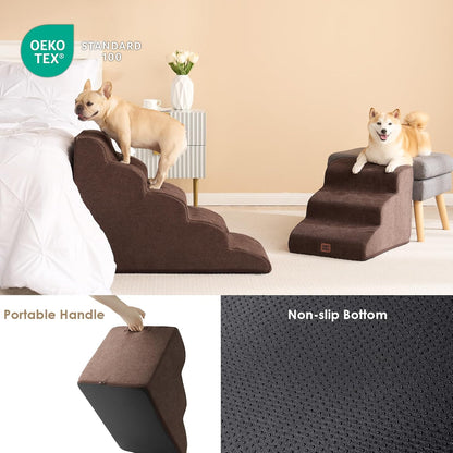 EHEYCIGA Curved Dog Stairs Ramp for High Beds 19.7" H, 4-Step Dog Steps for Small Dogs and Cats, Pet Stairs for High Bed Climbing, Non-Slip Balanced Pet Step Indoor, Grey