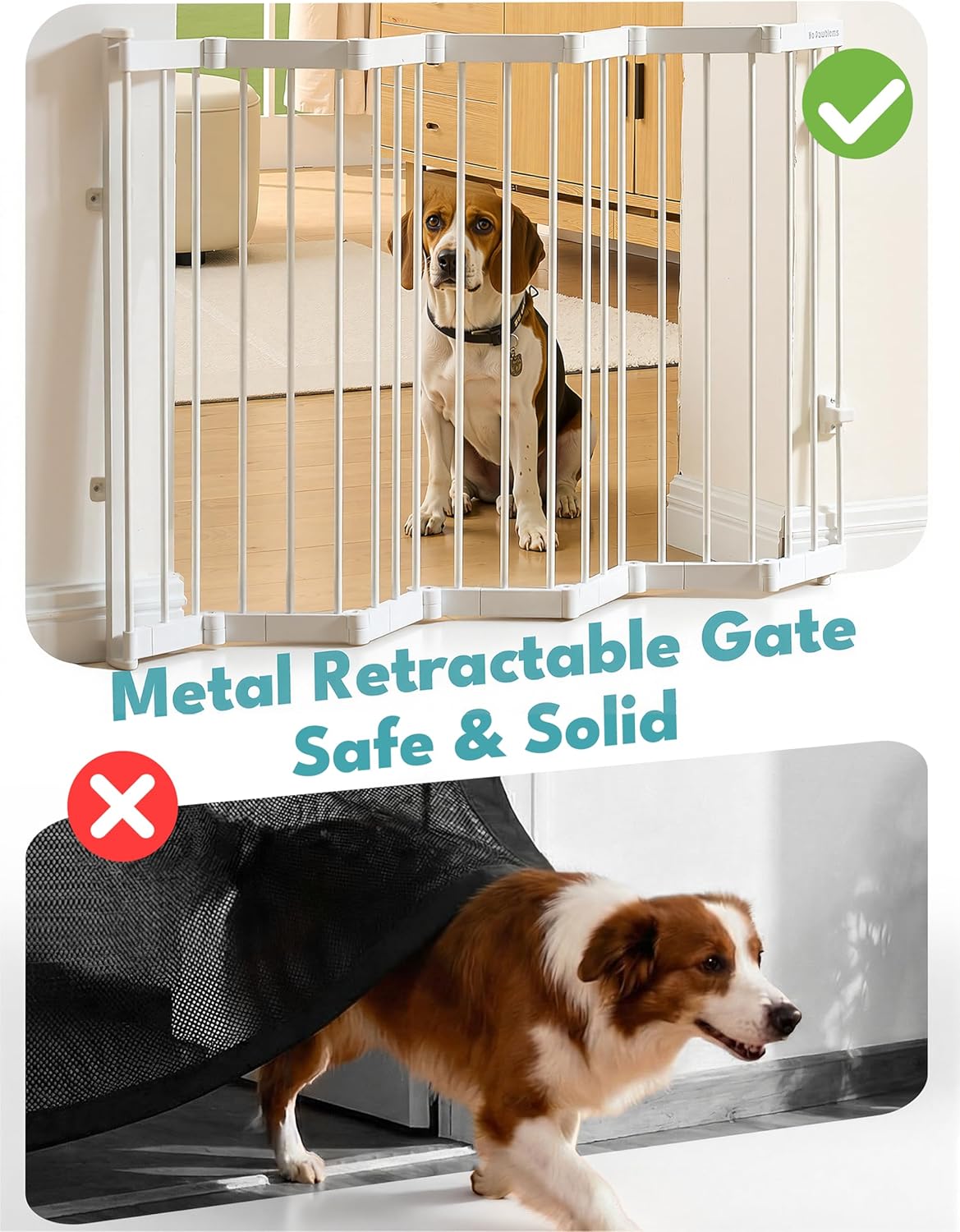 No Pawblems Retractable Safty Gate, Metal Adjustable Dog Gate for Doorways, Stairs & Hallways, Expands to 45" Wide, 36" Tall Gate, Auto Retract Design, No Bottom Bar, Black