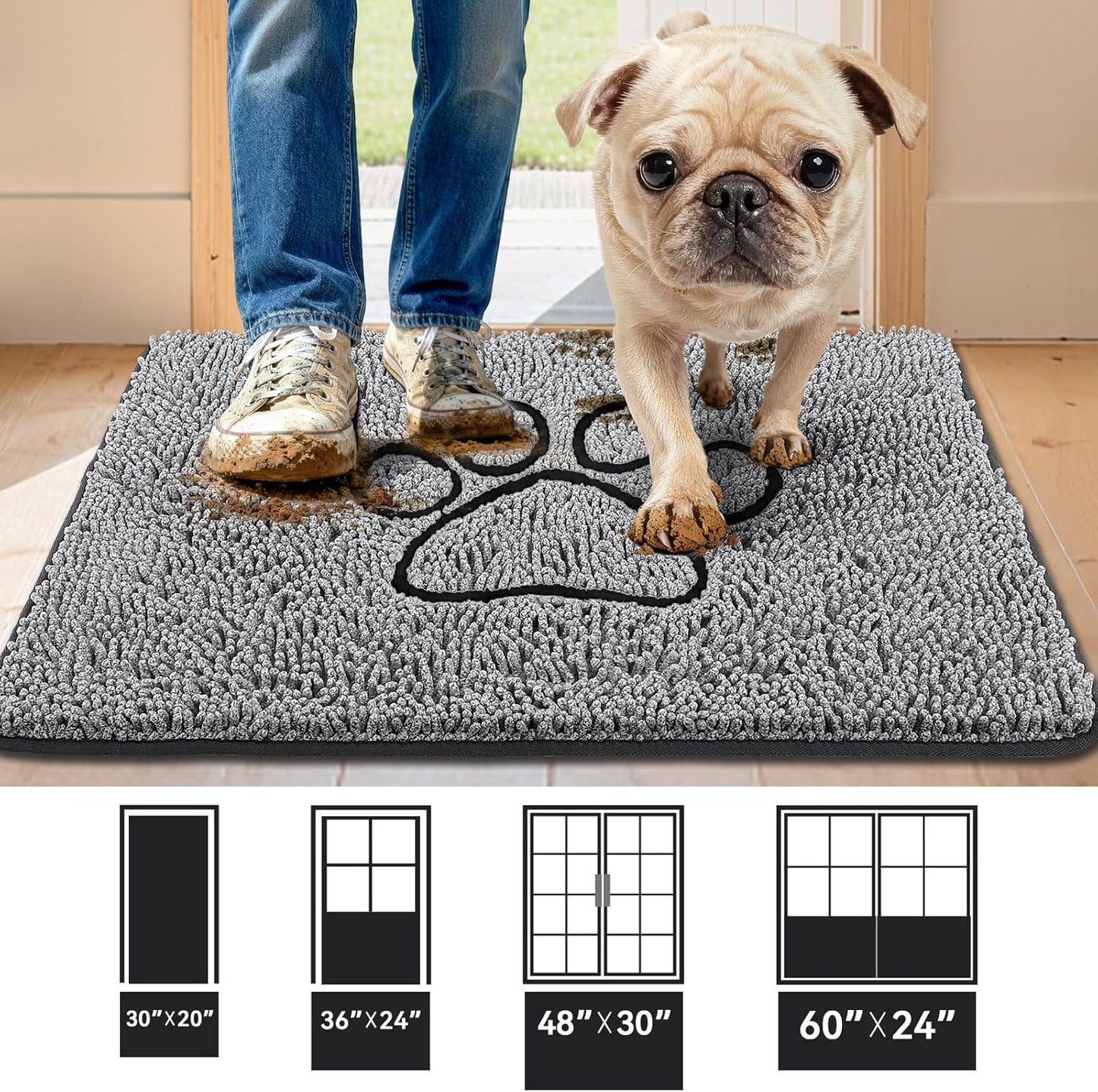 Bcoimo Super Absorbent Dog Door Mat, 30"*20" Anti Slip Mat for Muddy Paws, Pet Rugs for Dirty Paws Washable that Absorbs Moisture and Dirt, for Dog Cage and Pet Resting Carpet