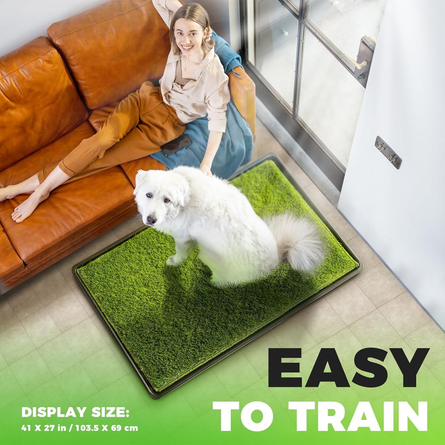 Hompet Dog Grass Pad with Tray Large, 35"x22.5", 2 Reusable Artificial Turf for Dogs Potty, Waterproof Non-Slip Washable Pee Pads, Quickly Absorbency Portable Dog Litter Box for Indoor/Outdoor Use
