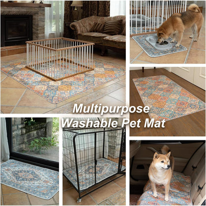 nunubaby Washable Pee Pads for Dogs, Stylish, Non-Slip and Leak-Proof Pee Pads. Reusable Potty Pads for Dogs for Crates and Floors.(Beige/Multi, 24" x48" )