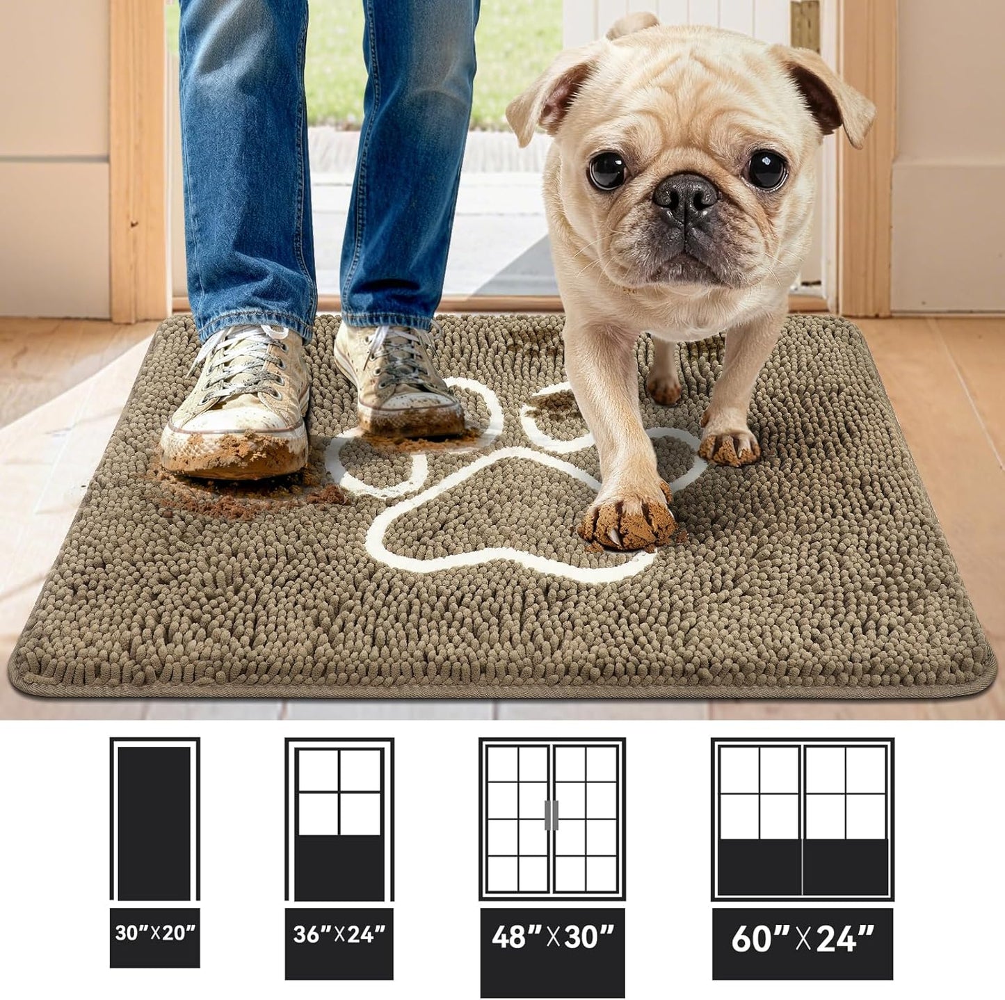 Bcoimo Super Absorbent Dog Door Mat, 30"*20" Anti Slip Mat for Muddy Paws, Pet Rugs for Dirty Paws Washable that Absorbs Moisture and Dirt, for Dog Cage and Pet Resting Carpet