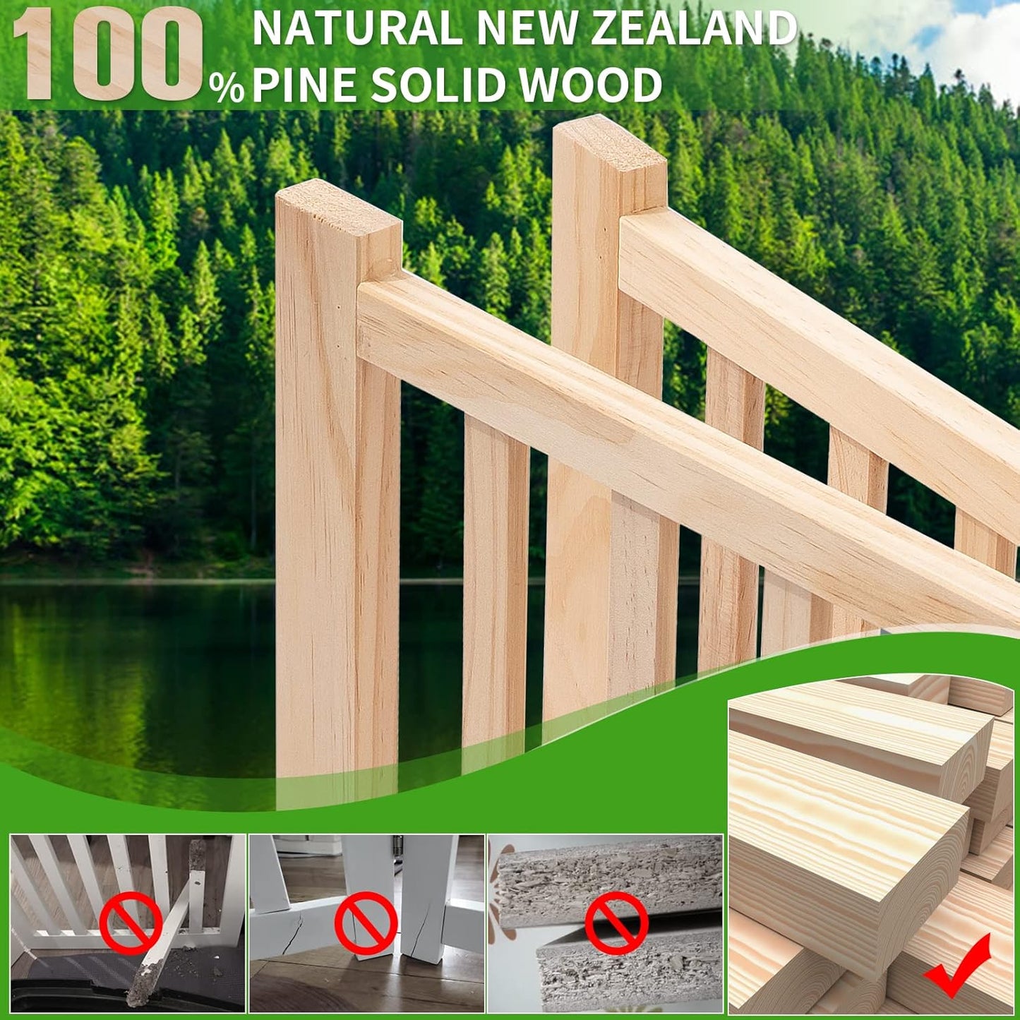 YOCAN Non-Painted Wood FreeStanding Pet Gate for Dogs,Wooden Dog Gates for Doorways, Stairs,The House, Dog Fences Indoor Puppy Gate-2 Panel H:23”