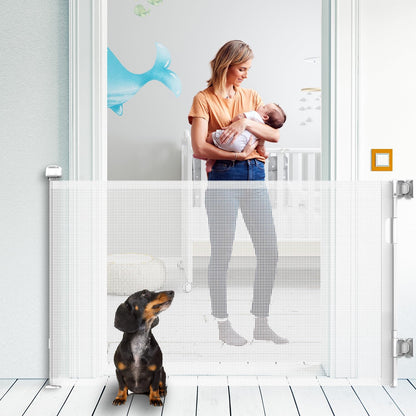 Upgraded Retractable Baby Gate for Stairs, 33"Tall Expands 71"Wide Ideal Safety Solution Dog Gate for Stairs Doorways Hallways Indoor/Outdoor Mesh Baby Gate Retractable Screen Door(Black,86CMx180CM)