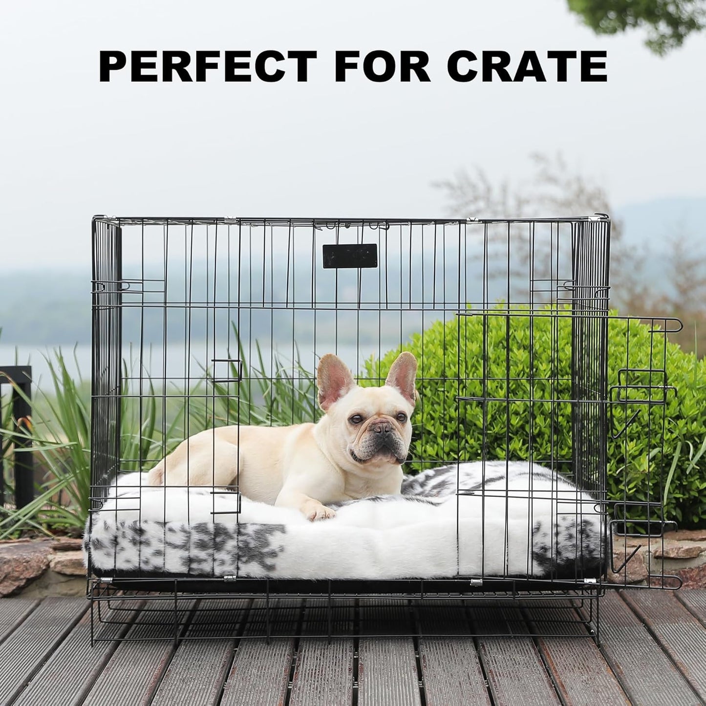 Bedfolks Waterproof Dog Crate Bed, Plush With Removable Washable Cover, Faux Fur Crate Pad for Medium Dogs, Fluffy Kennel 29"x21", Dark Grey