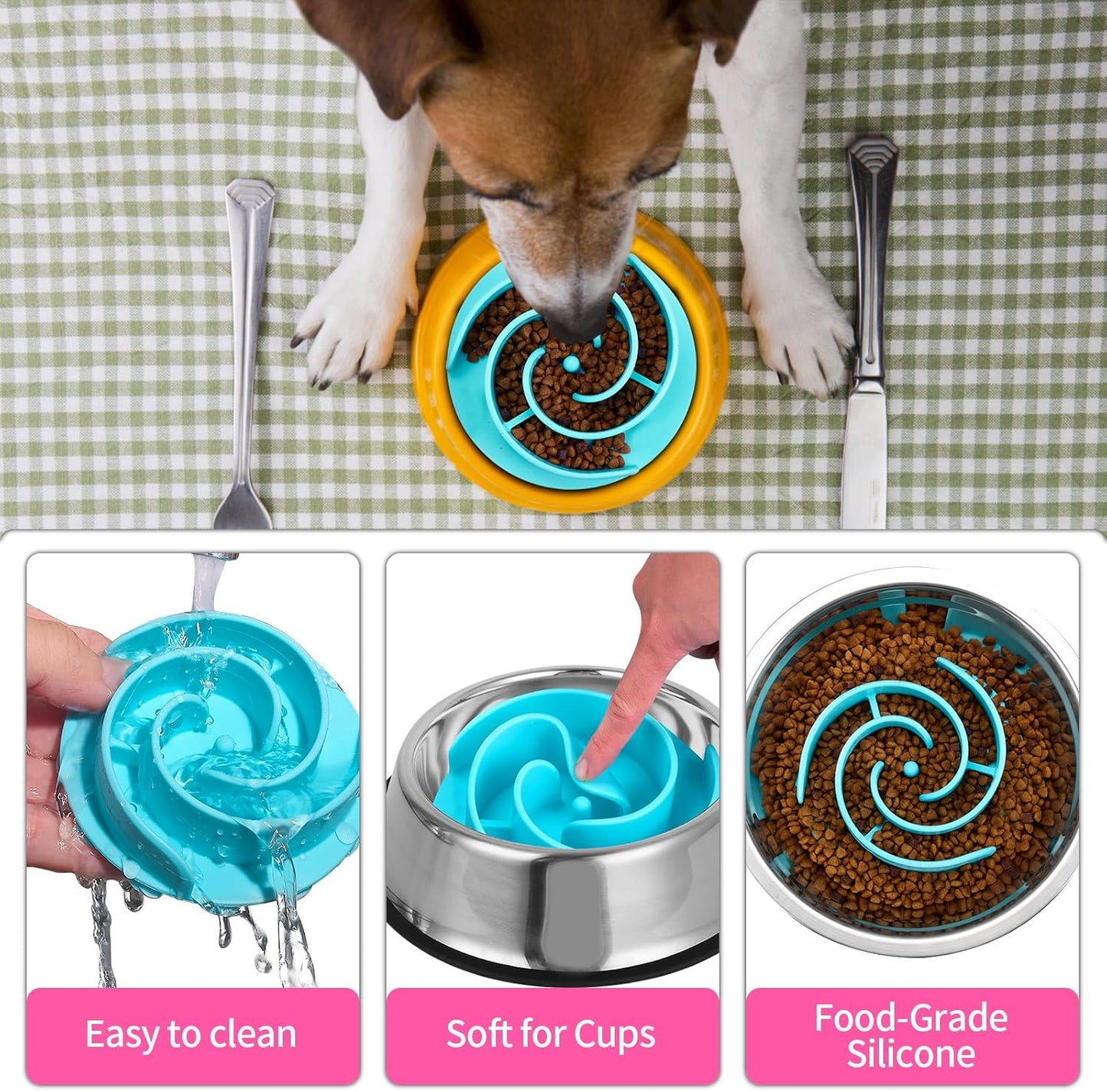 Slow Feeder Dog Bowls Insert, Bestalk Soft Silicone Slow Eating Feeder Insert with Suction Cups for Small, Medium and Large Dogs, Fit into Basic and Elevated Dog Bowls, Dark Blue