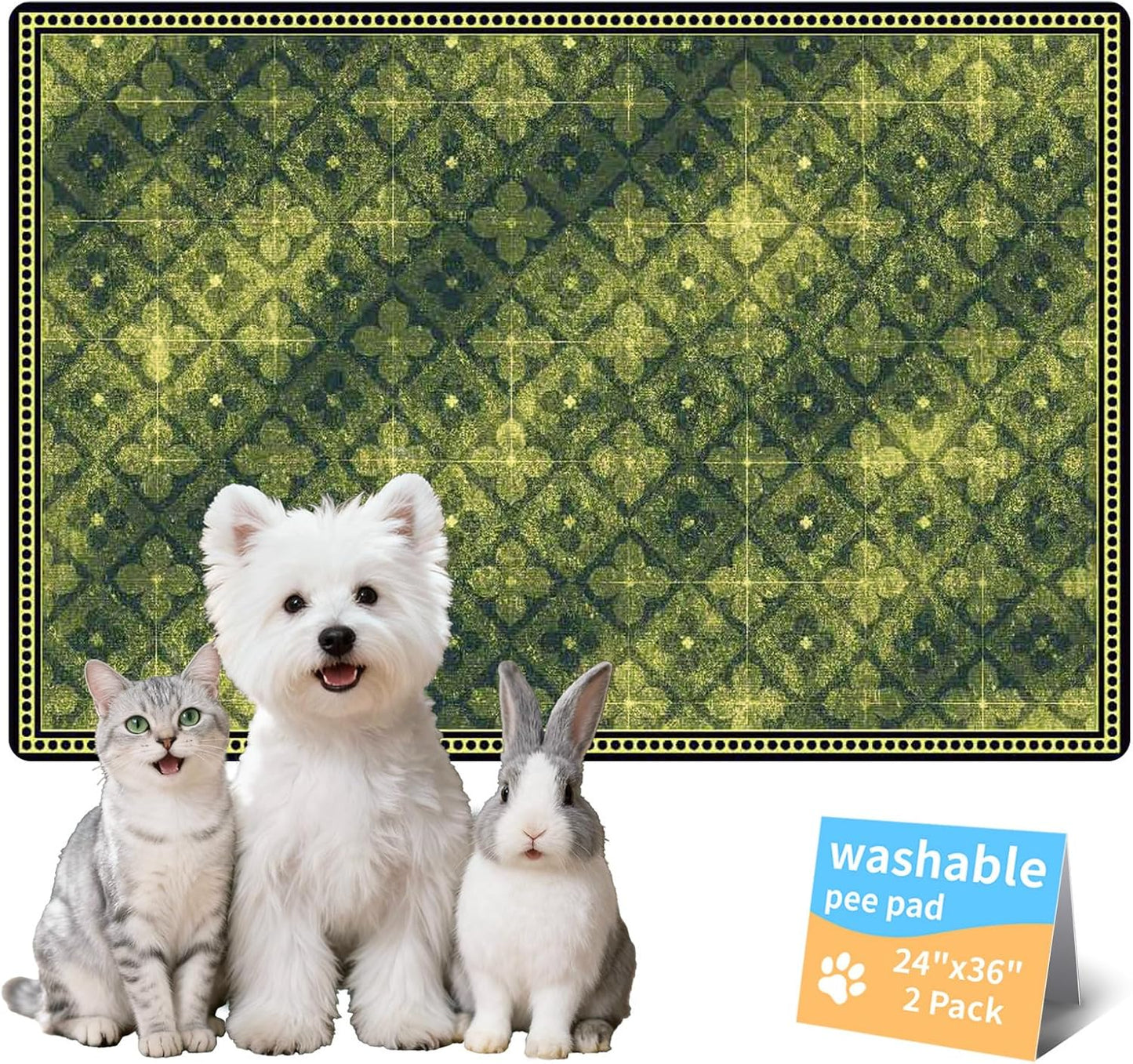 Washable Pee Pads for Dogs, Reusable Puppy Potty Training Pads, Ultra-Absorbent Thick Waterproof Leak-Proof Non-Slip Pads & Mat for Crate, Playpen, Floor, Whelping & Housebreaking , 2 Pack 18"x24"