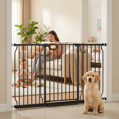 Baby Gates Extra Wide for Large Opennings with Door Pressure Mounted 90.6-95.2 Inch Extra Wide Baby Gate Dog gate for Doorways Indoor Metal Gate No Drilling with Walk-Through Door,White