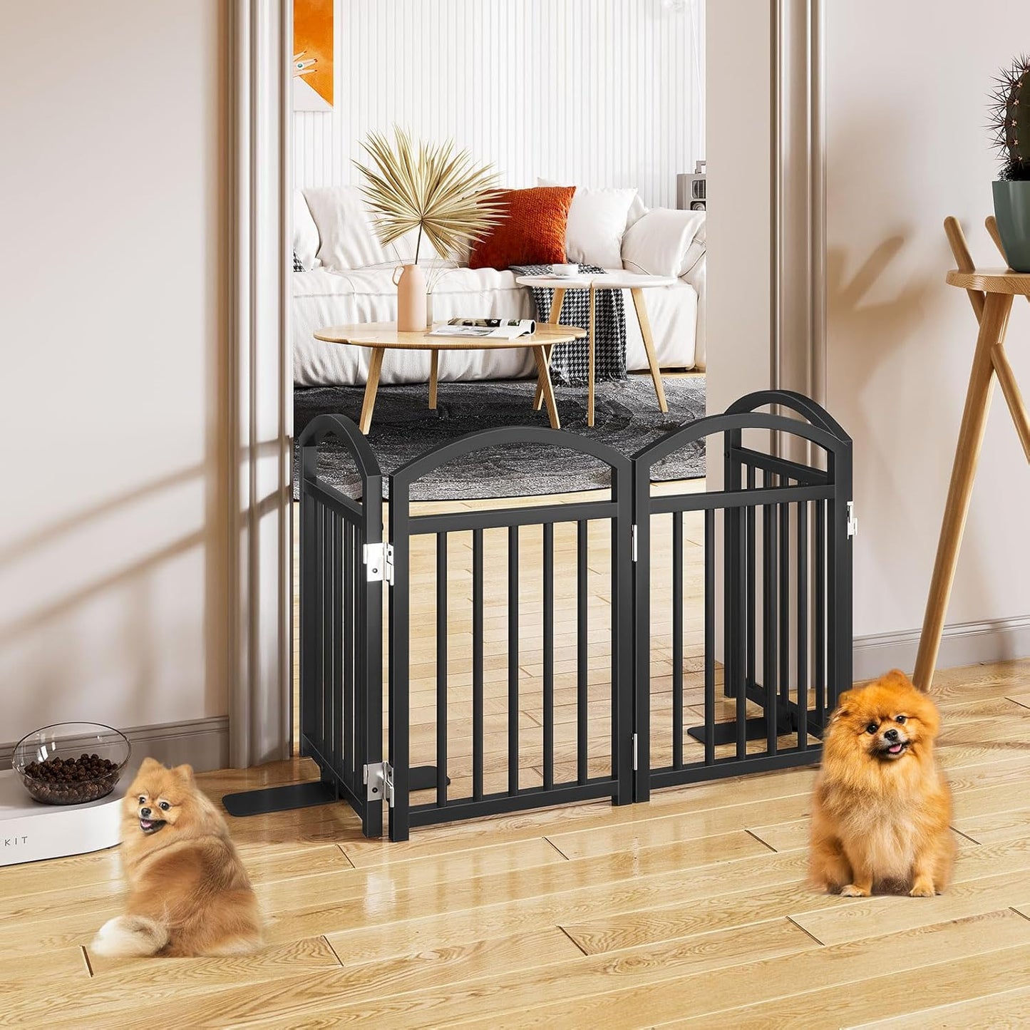 Snughome Short Dog Gate Indoor, 19.69" H Freestanding Small Dog Door Gates with Support Feet, Expands Up to 48" Wide Foldable Pet Gates for Doorway, 4 Panel Folding Pet Door Pet Fence for Puppy, White