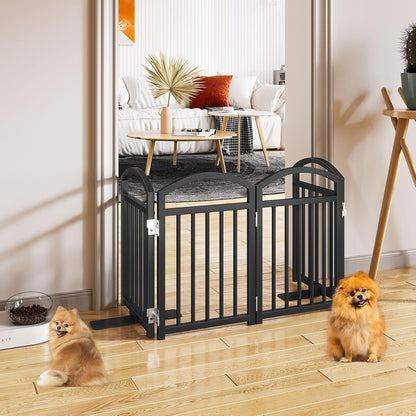 Snughome Short Dog Gate Indoor, 19.69" H Freestanding Small Dog Door Gates with Support Feet, Expands Up to 48" Wide Foldable Pet Gates for Doorway, 4 Panel Folding Pet Door Pet Fence for Puppy, White