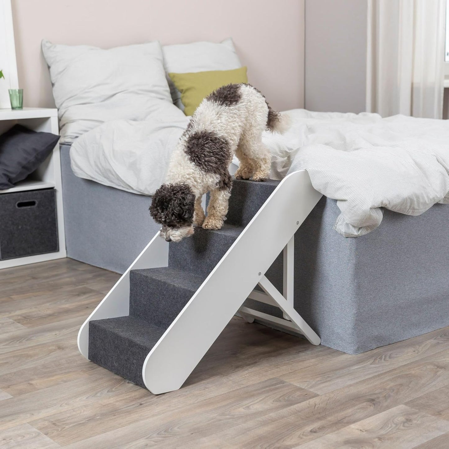 Trixie Wooden Dog Stairs with Nonslip Carpet - 3 Step Pet Stairs for Beds and Couches - with Additional Storage Space - in Natural