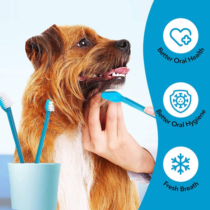 Boshel Pet Toothbrush, 2 Dog Tooth Brush with Dogs Finger Toothbrush for Small and Large Breeds, 3 Pack