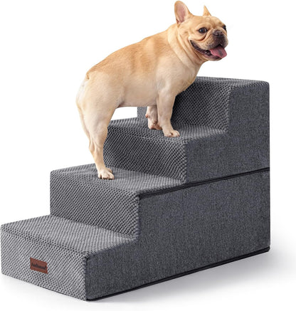 Aodisman Dog Steps for Bed and Couch, 4-Step Pet Stairs for Small Dogs, Indoor Non-Slip Dog Stairs for Old Cats, Puppy, Small Medium Dogs,18.5" H,Grey