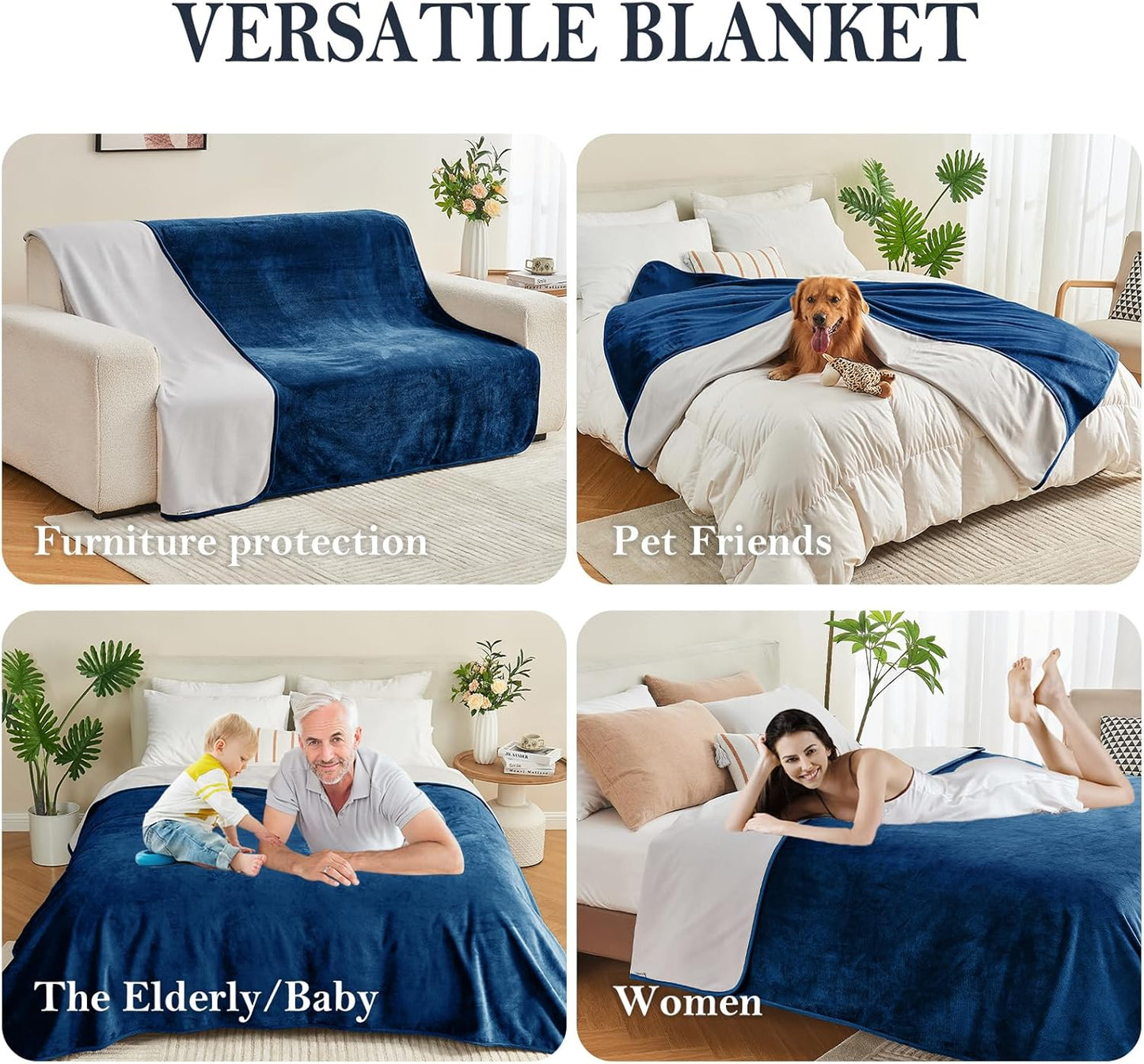 Waterproof Blanket 60"x80" for Adults, Reversible Waterproof Bed Cover for Dogs Cats Pets, Soft Leakproof Blanket for Bed Couch Sofa Furniture Protector, Dusty Pink/Off White