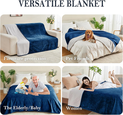 Waterproof Blanket 60"x80" for Adults, Reversible Waterproof Bed Cover for Dogs Cats Pets, Soft Leakproof Blanket for Bed Couch Sofa Furniture Protector, Dusty Pink/Off White