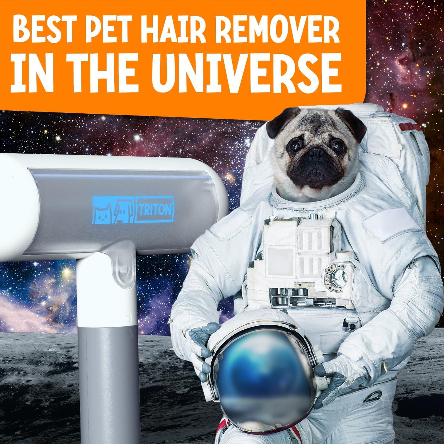 Triton Pet Hair Removal Tool w/Fur Trapping Compartment and Detachable Handle, 60% Smaller Storage Size, Reusable Shedding Roller, Cat and Dog Hair Remover for Car, Furniture, Carpet (Gray/White)