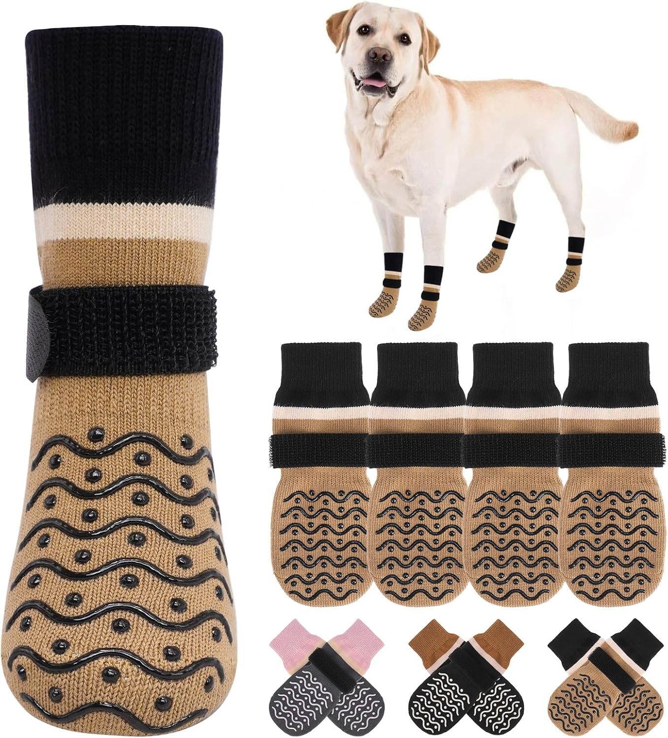 BEAUTYZOO Dog Socks to Prevent Licking Paws -Dog Shoes for Hot Pavement & Hardwood Floors Anti Slip, Traction Control Boots & Paw Protectors with Double Side Grips for Small Medium Large Senior Dogs