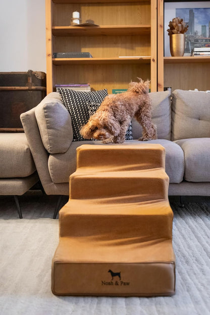 Noah & Paw Dog Stairs, Dog Ramp for Bed (20" Extra Wide) Pet Stairs for High Bed, Design to Fit Small and Large Breeds, Durable 5 Pet Steps for Couch (35 Foam Density) Leather Collection