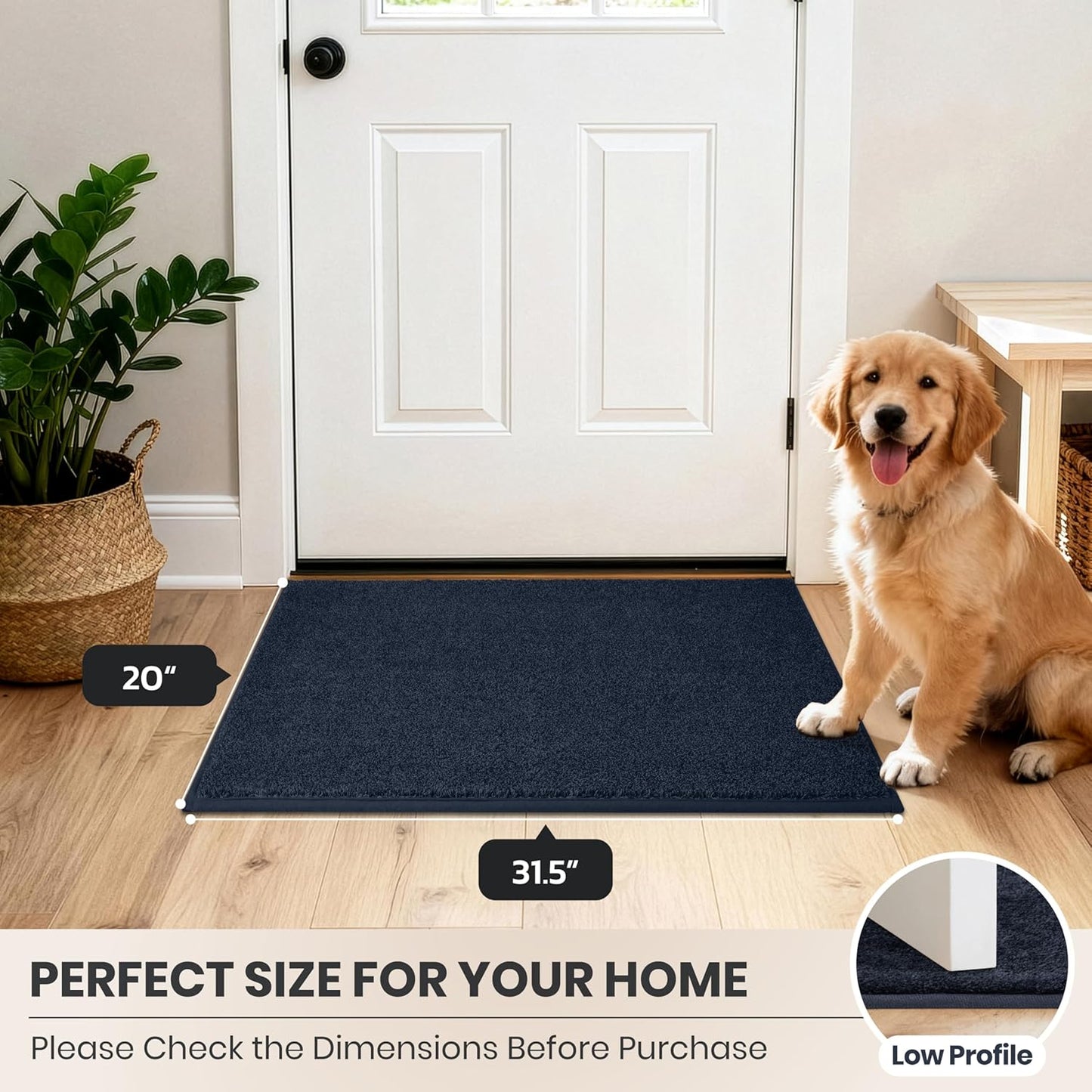 PURRUGS Dirt Trapping Door Mat 20" x 31.5", Non-Slip Machine Washable Entryway Rug, Dog Doormat, Indoor Front Door Mat, Super Absorbent Entry Rug for Muddy Shoes & Paws, Bluish Grey-Black