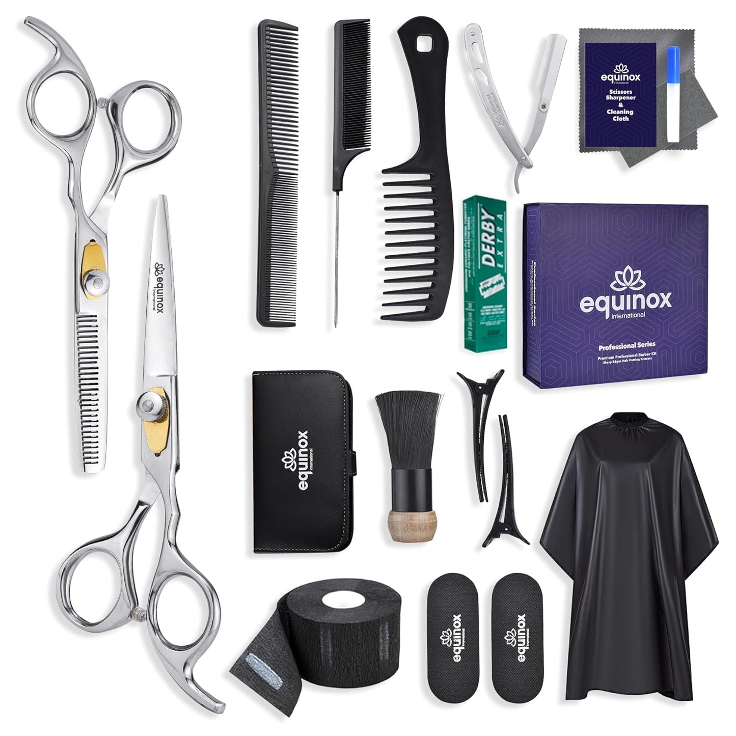 Equinox Dog Grooming Scissors & Deshedder - 7 in 1 Pet Grooming Scissors Set with undercoat brush - Curved Dog Scissors with safety tips - Includes Thinning & Rounded Shears - For dogs & cats