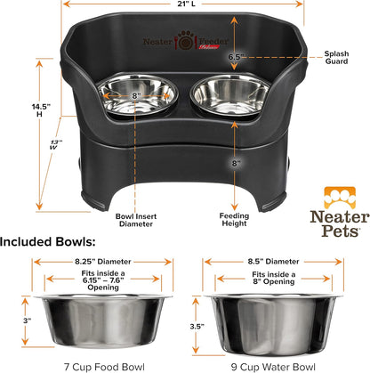 Neater Pet Brands Neater Feeder Deluxe Mess Proof Dog Bowls Elevated for Large Dogs Over 40 lbs, Made in USA, No Spill Raised Dog Food Bowl Stand Feeding Station, Food and Water Bowl Set, Black