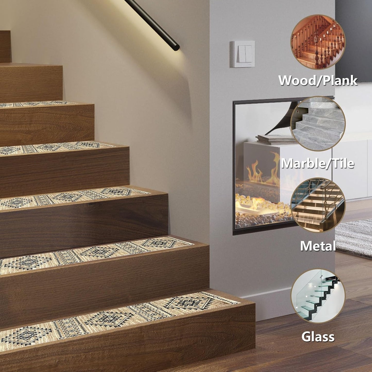 Stair Treads for Wooden Steps, Non Slip Stair Treads Carpet Indoor Residue Free Peel and Stick Washable Stair Covers, Safe for Dogs Kids Elders, Moroccan Beige, 8x30 inch, 4 Pack