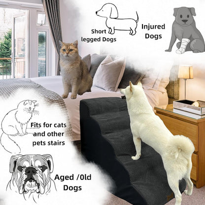 Necrely 4-Step Dog Stairs for High Beds 18-24 Inch Pet Steps 2 3 4 5 Tier Ladder Non-Slip Sturdy Ramp Small Medium Large Dog Steps to Couch Bed Old Dogs Balanced Pet Stairs for Getting on Bed