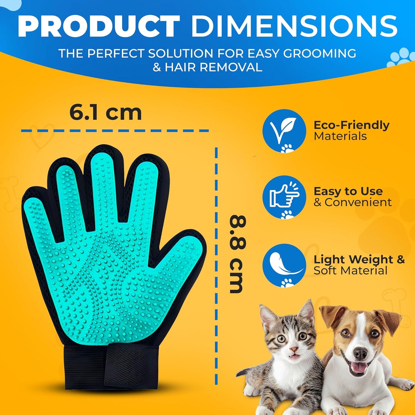 Pet Hair Removal Glove for Dogs & Cats – Dog Grooming Gloves for Shedding, Pet Hair Remover Glove – Pet Grooming Gloves, Cat Grooming Gloves & Cat Brush Glove (Glove + Finger Toothbrush Kit)