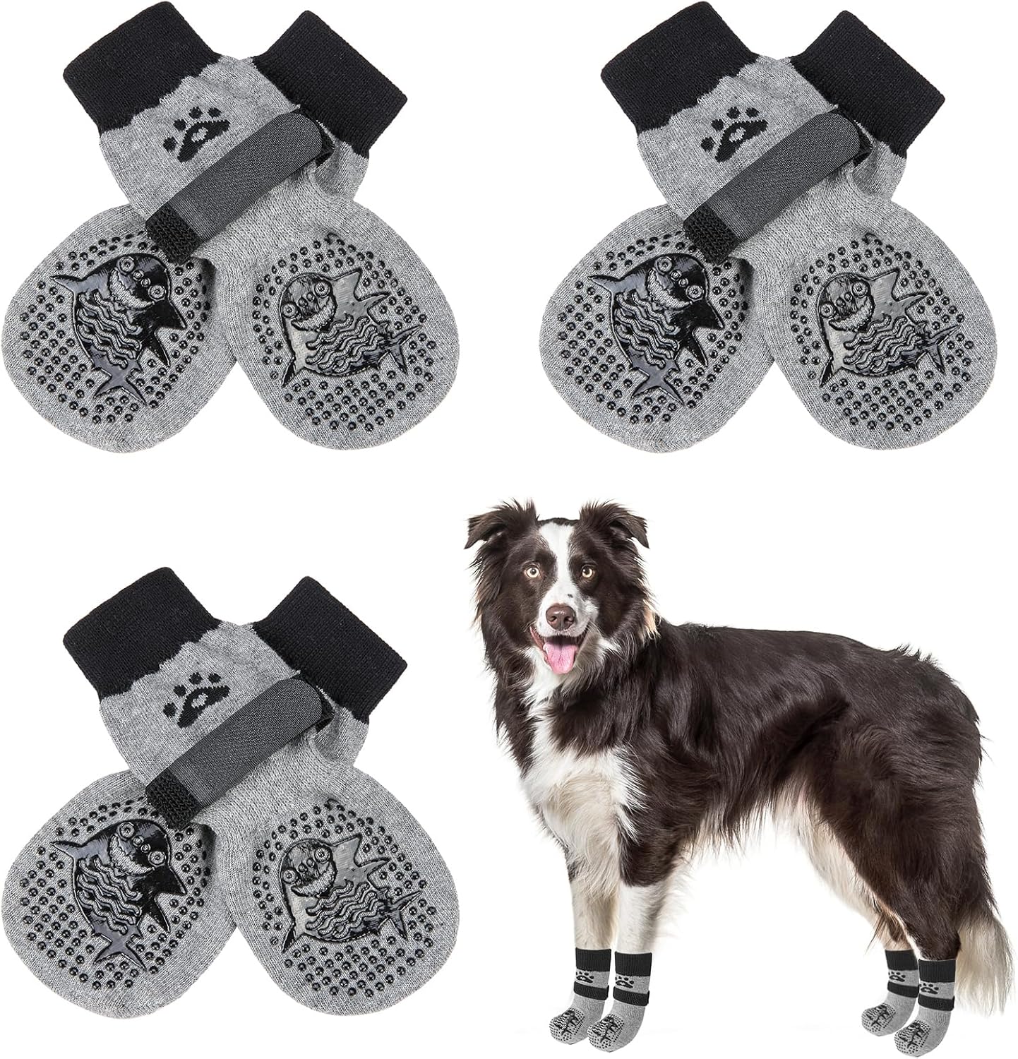 SCENEREAL 6Pcs Anti Slip Dog Socks to Prevent Licking Paws for Hot/Cold Pavement, Dog Grippy Socks for Hardwood Floors, Dog Shoes for Boots & Paw Protectors for Puppy Small Medium Large Senior Dogs