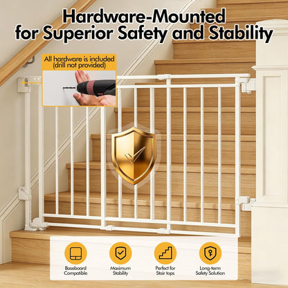 Baby Gate for Stairs & Doorways - Fits Openings 26 to 43 Inches Wide (Must Drill to Install) | 29" Extra Tall with No Bottom Bar | One-Handed Auto-Close Walk-Thru Gate for Kids & Pets, Black