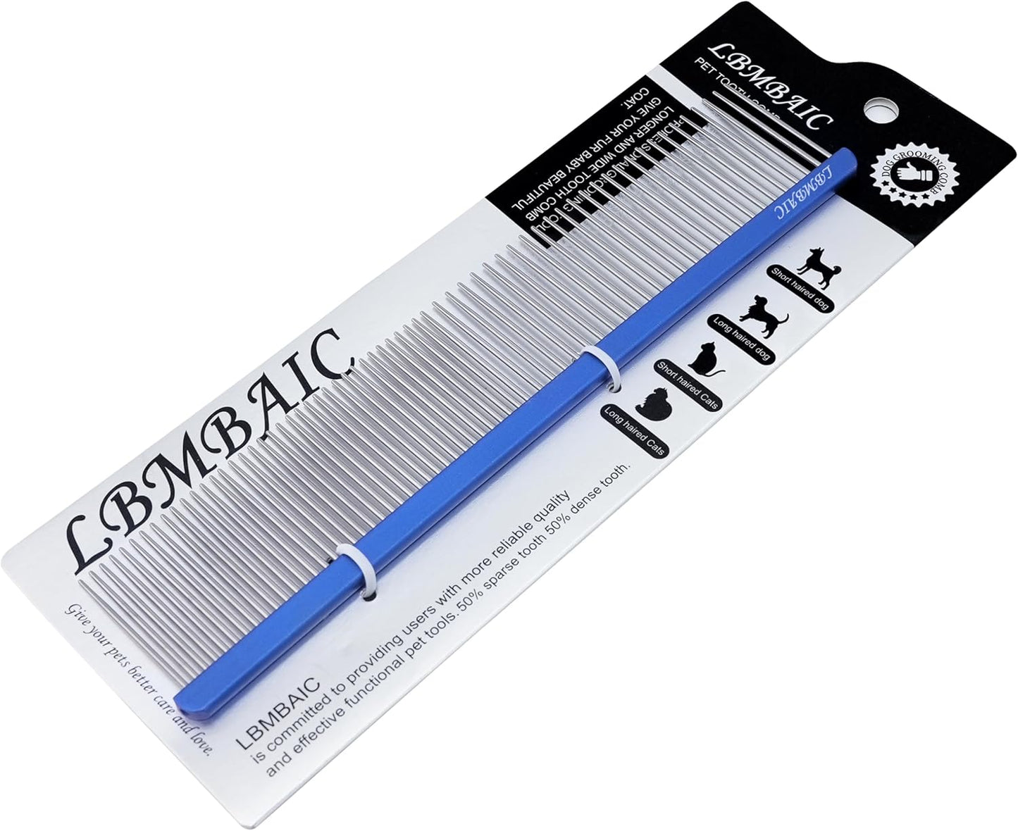 Metal Dog Grooming Comb for Shedding Tangles,Knots,Mats.Dog Combs With Long Wide Tooth for Long Thick Curly Hair Metal Pet Comb for Poodles and Goldendoodles Dematting.7.5INCHES.(Blue)