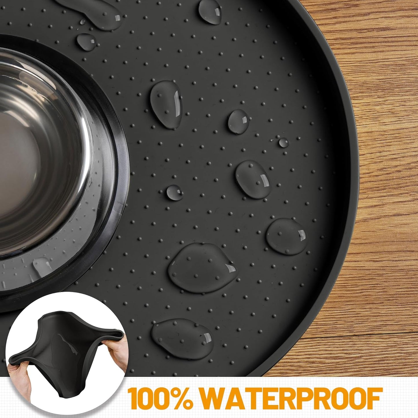 Hubulk 100% Waterproof Silicone Pet Feeding Mat with Raised Edge for Food and Water, Dog Bowl Mats, Cat Bowls Placemat with High Lip Protects Floor for Cats and Dogs (Gray, 19" L x 12" W)