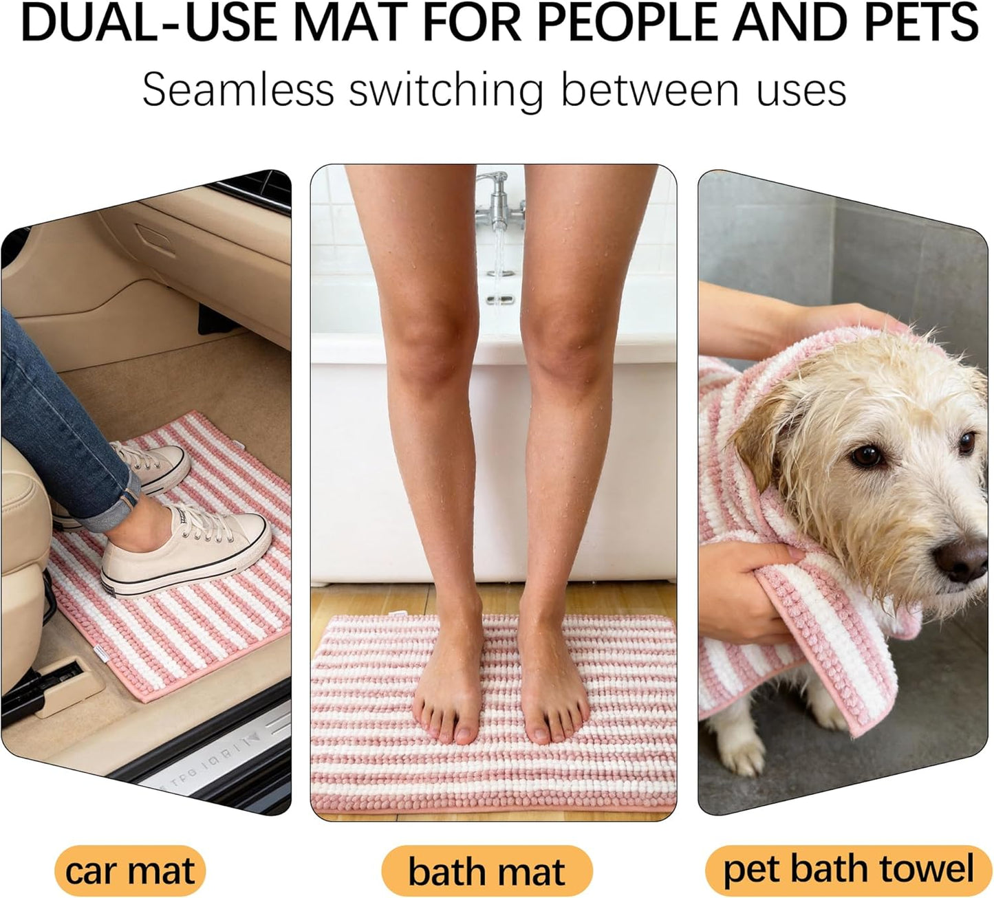 Dog Door Mat for Muddy Paws - Absorbent Quick-Dry Non-Slip Washable Chenille Pet Rug, Indoor Entryway Mat for Front Door & Crate (Brown, 24" L*16" W)