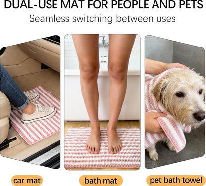 Dog Door Mat for Muddy Paws - Absorbent Quick-Dry Non-Slip Washable Chenille Pet Rug, Indoor Entryway Mat for Front Door & Crate (Brown, 24" L*16" W)