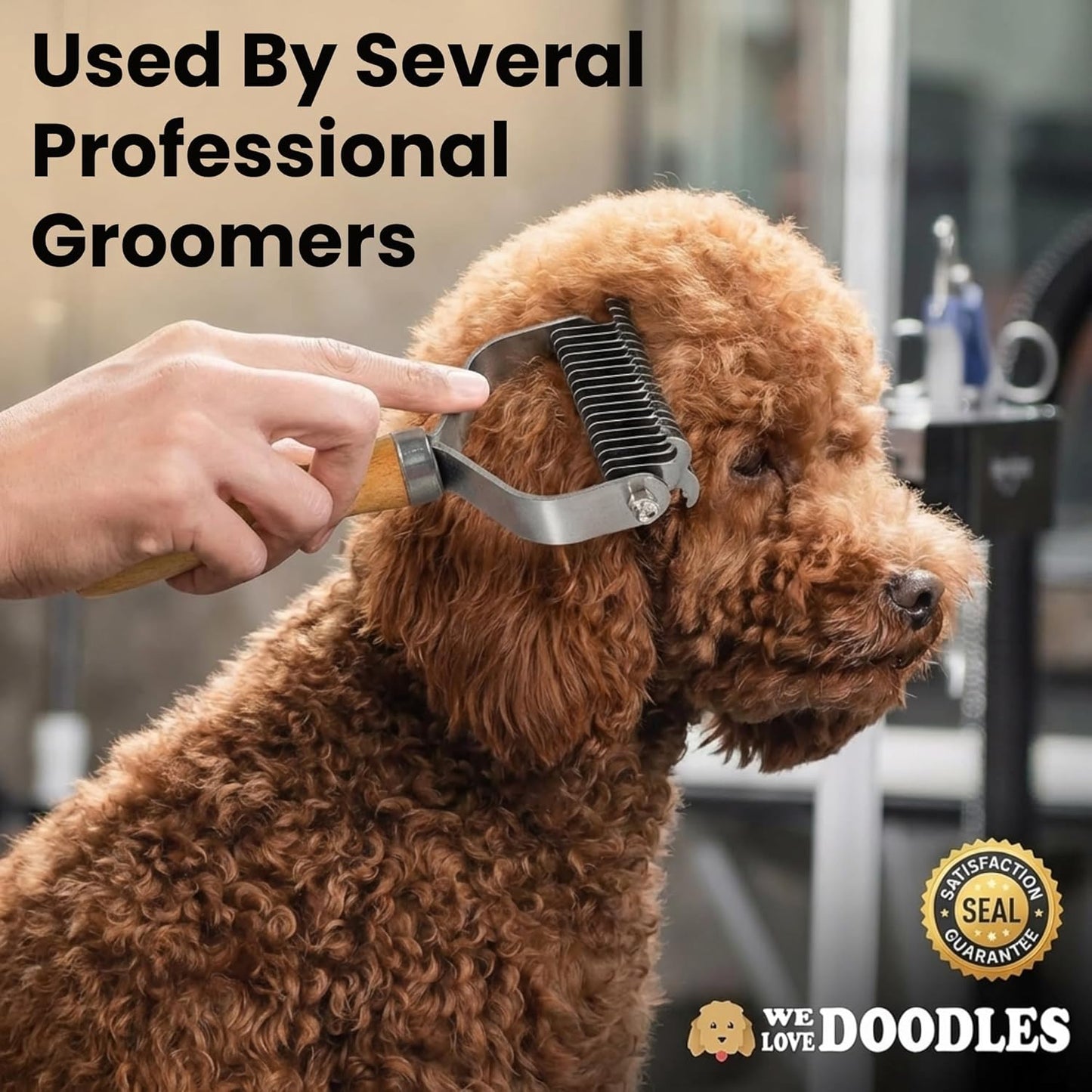 Dog Dematting Brush & Rake, Detangler Brush for Dogs, Comb Tool for Grooming, Best for Doodles, Poodles, Goldendoodles, Cats & Other Pets, Matted Fur Removal On Undercoat [We Love Doodles]