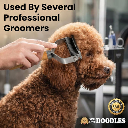 Dog Dematting Brush & Rake, Detangler Brush for Dogs, Comb Tool for Grooming, Best for Doodles, Poodles, Goldendoodles, Cats & Other Pets, Matted Fur Removal On Undercoat [We Love Doodles]