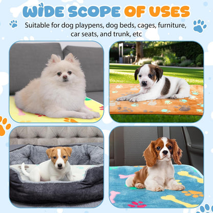 Tegeme 6 Pcs Waterproof Dog Blanket 24 x 16 Inch Paw Print Pet Blanket for Dogs Cats Puppy Washable Soft Fluffy Fleece Rug Flannel Throw Warm Sleep Mat for Kitten Doggy