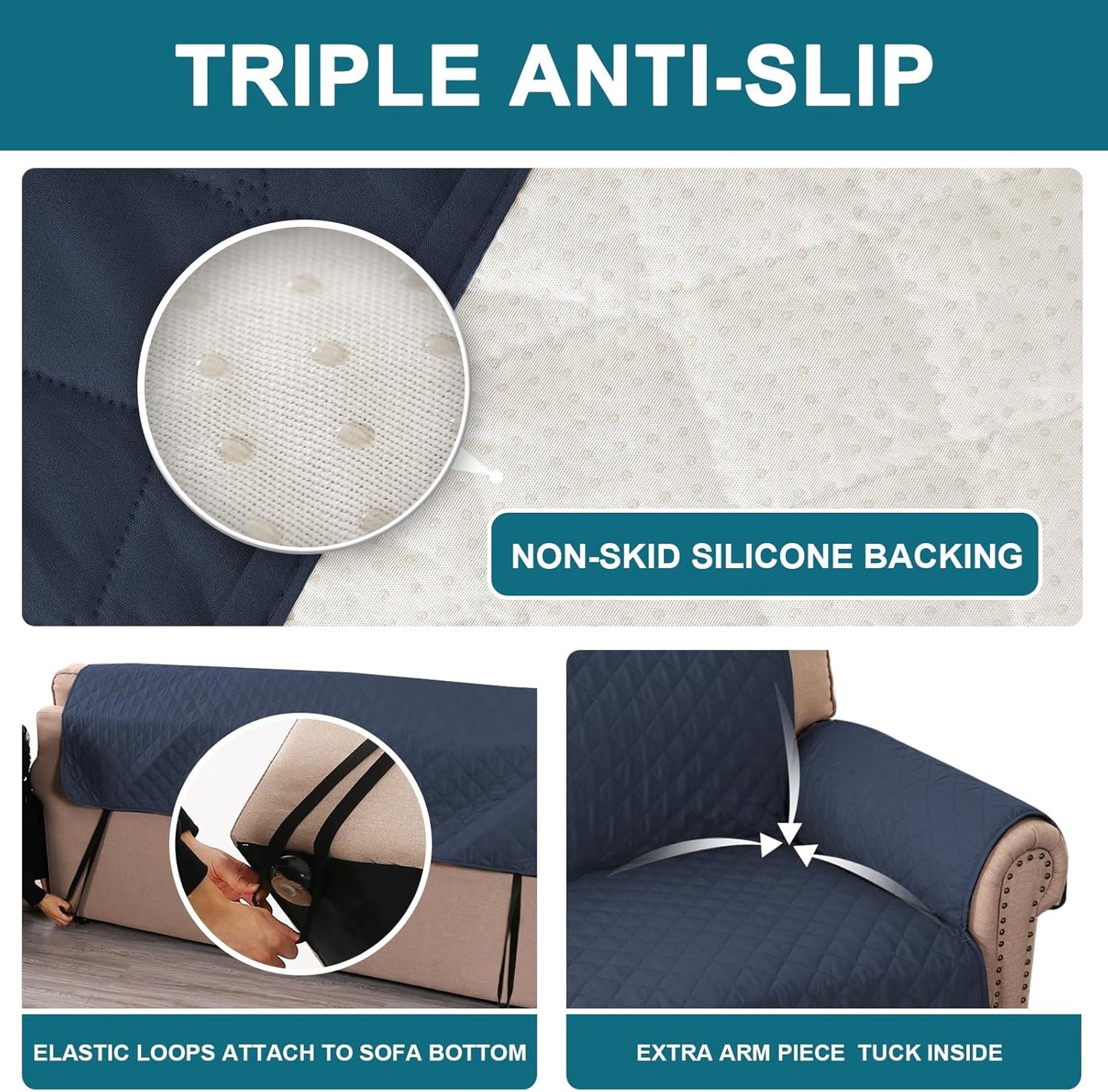 Turquoize 100% Waterproof Sofa Covers Couch Cover Sofa Cover for Dogs Couch Protector Triple Non-Slip Sofa Slipcover for 3 Cushion Couch Furniture Protector for Pets, Kids,Dog (Sofa 70", Ivory)