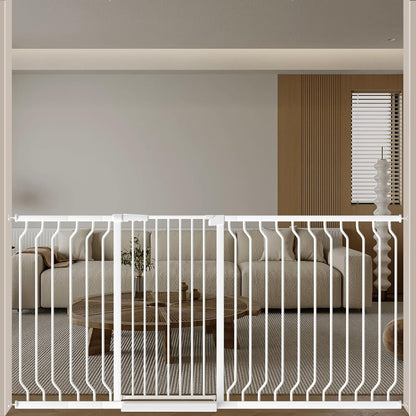 ALLAIBB White 40.55" Extra Tall Wide 57.48-73.62" Baby Gate Pressure Mounted Walk Through Child Kids Safety Toddler Tension Pet Dog Gates with Extension for Doorways Kitchen