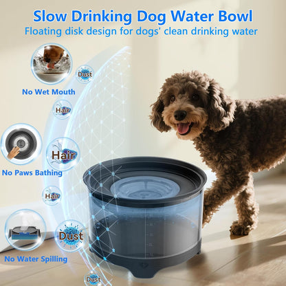 5.5L No Spill Water Bowl for Dogs, 1.45Gallon No Splash Large Dog Water Bowl with Floating Disk, Spill Proof Slow Drinking Dog Bowl for Messy Drinkers and Senior Dogs Indoor/Outdoor Use Gray