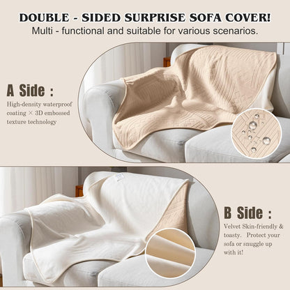 Waterproof Couch Cover, Reversible, Pet-Friendly, Washable and Anti-Slip Couch Covers for Sofa Protection with 3 Cushions, Sofa Slipcovers for Dogs and Cats (71×118in/Brown)