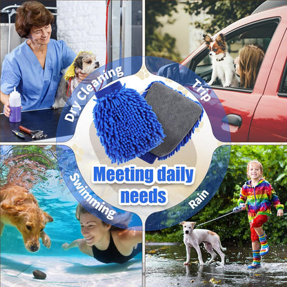 Teenyyou 2 Pcs Dog Towel Mitt Dry Bath Gloves Chenille Microfiber Paws Clean Pet Hair Washing Gloves Dog Grooming Mitts Bath Supplies for Cats Rabbits Horses Suitable for Long/Short/Poodle Fur(Grey)