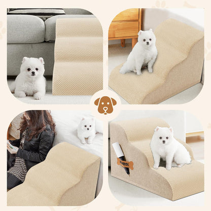 Romrol Dog Stairs Ramp for High Beds Couches, High Density Foam Pet Steps with Durable Non-Slip Waterproof Fabric Cover, Dog Stairs for Small Dogs or Cats or Pets, 5-Step, 22 Inch, Grey