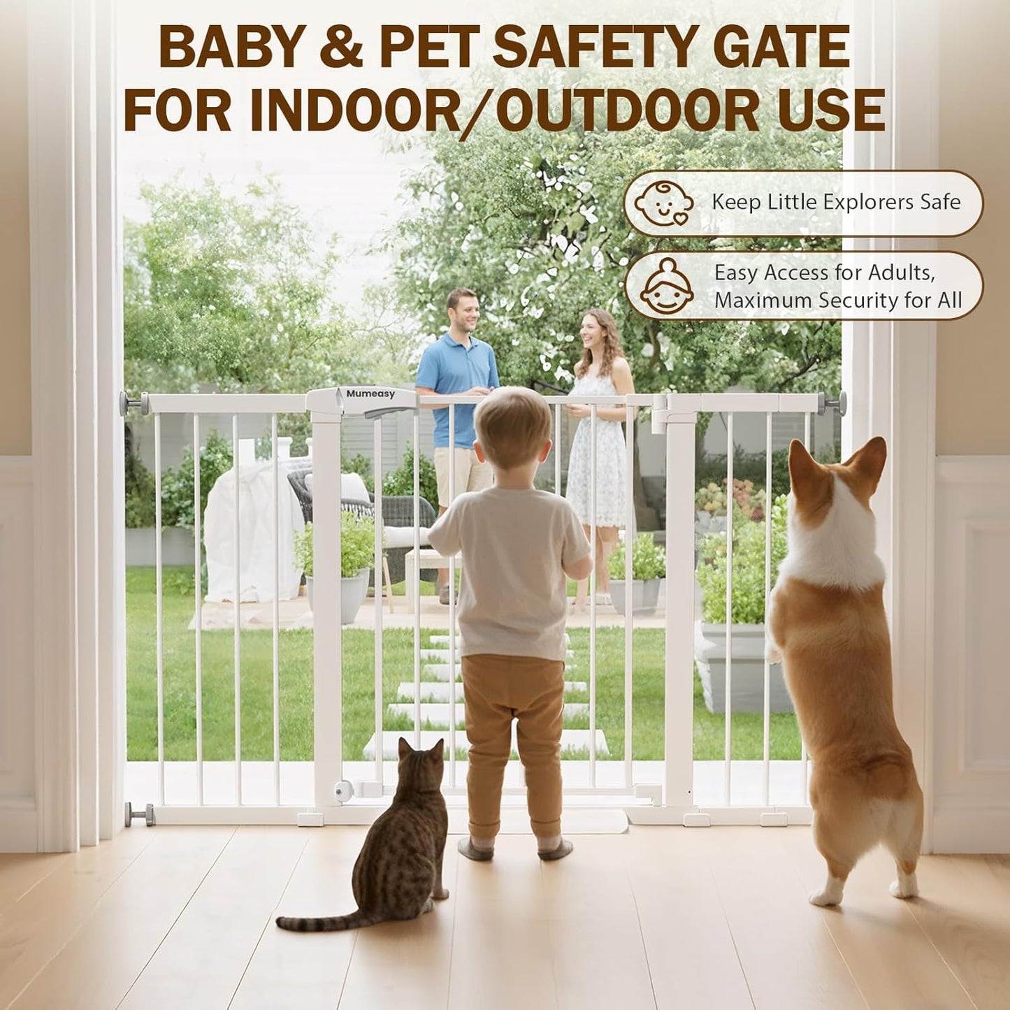 Mumeasy Baby Gate Extra Wide, 29.7-51'' Pressure Mounted Dog Gate with Walk Thru Door, Auto Close Pet Gate for House, Stairs, Doorways,Black