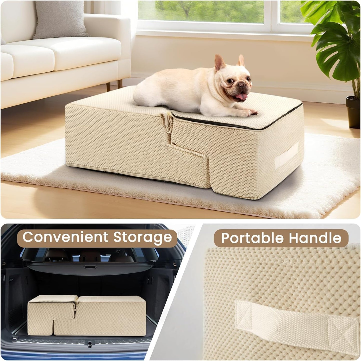 Aodisman Dog Stairs for Small Dogs, 3-Step Non-Slip Pet Stairs for Couch Sofa and Chair, Dog Bed Stairs for Puppy, Older Cat,Grey,13.6" H