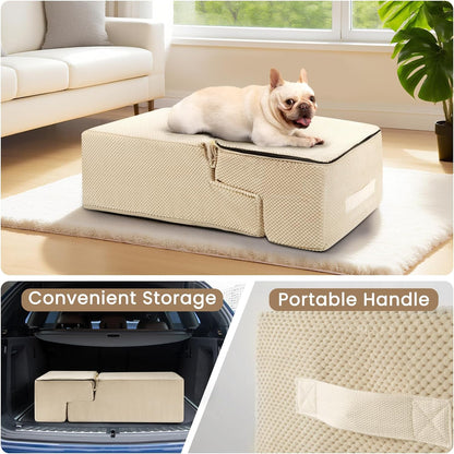 Aodisman Dog Stairs for Small Dogs, 3-Step Non-Slip Pet Stairs for Couch Sofa and Chair, Dog Bed Stairs for Puppy, Older Cat,Grey,13.6" H